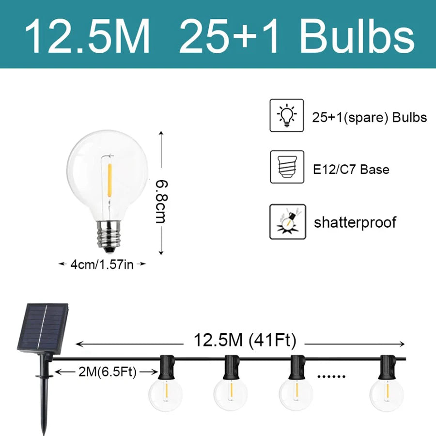 Solar String Lights Outdoor Globe Bulbs LED Outdoor Patio Solar Lamps For Patio Camping Terrace Garden Party Tree Decoration