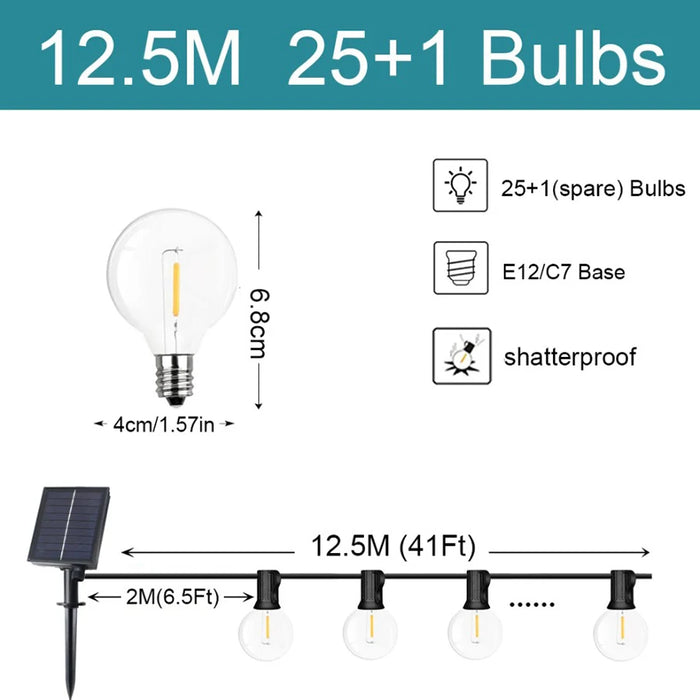 Solar String Lights Outdoor Globe Bulbs LED Outdoor Patio Solar Lamps For Patio Camping Terrace Garden Party Tree Decoration