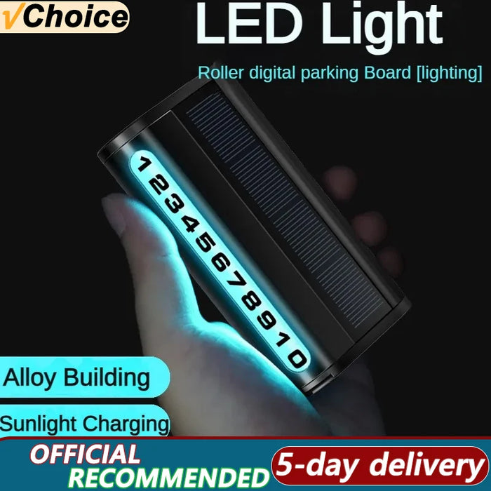 Solar Charging Car Parking Number Plate Luminous Auto Parking Card Temporary Stop Phone Number Card for Car Decoration Accessory