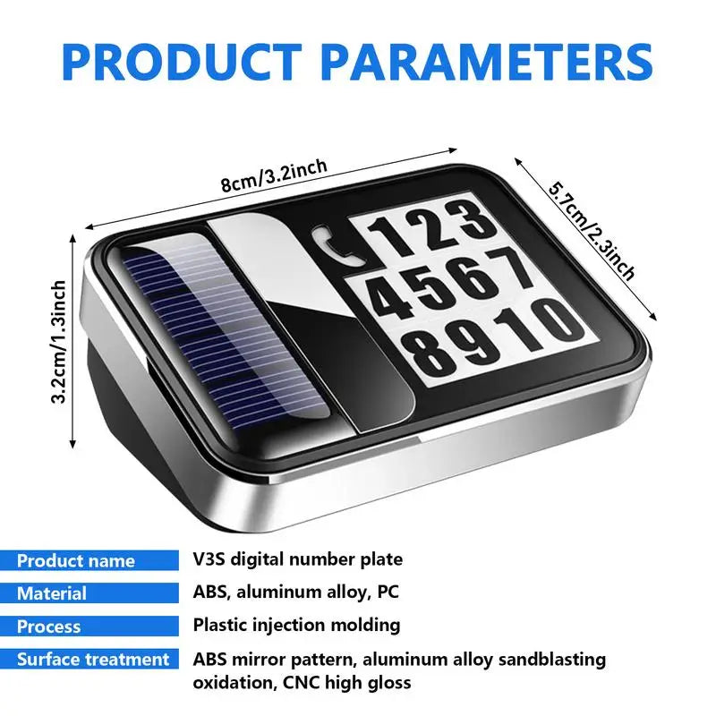 Car Solar Charging Parking Number Plate Luminous LED Digital Temporary Parking Card Auto Stop Phone Number Card For Car Supplies