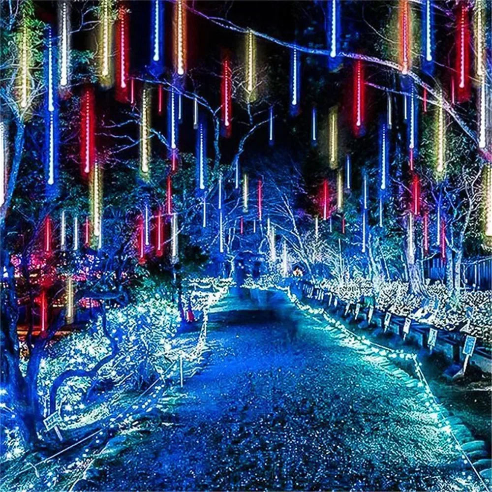 Outdoor Christmas Decoration 30/50cm Solar Meteor Shower Rain Holiday Light Led Light String for Tree Garden 8 Tube Fairy Light