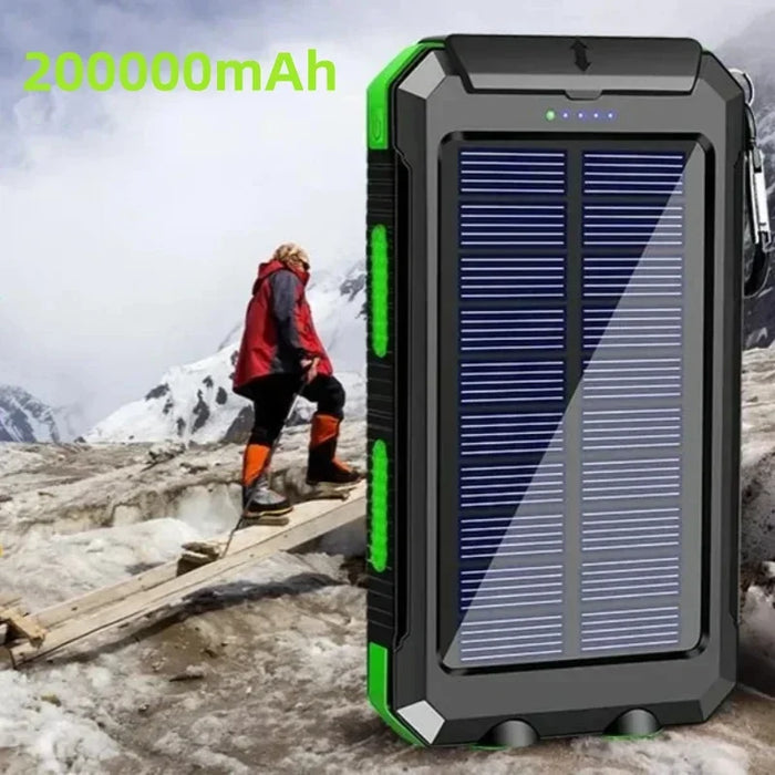 NEW 200000mAh Solar Power Bank Portable Charging Poverbank External Battery Charger Strong Light LDE Light for All Smartphones