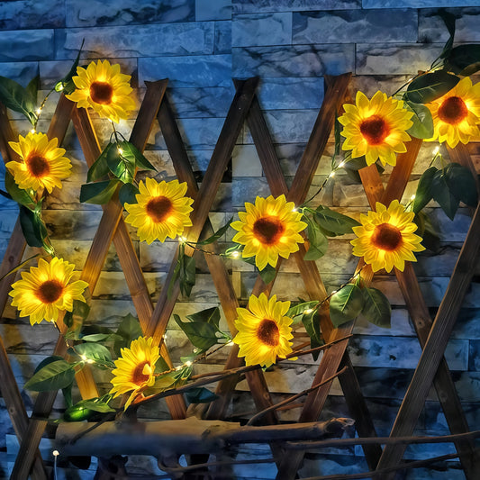 Solar Sunflower String Light LED Floral Vine Sunflower Garland Waterproof for Outdoor Fence Wedding Gardens Balcony Fairy Light