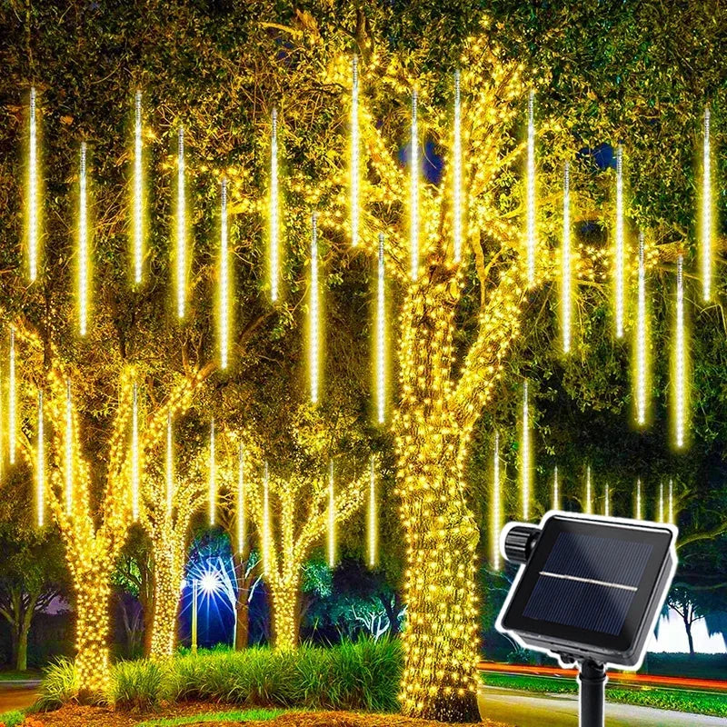Solar Meteor Shower Rain LED String Lights 8 Tubes Street Garlands Christmas Tree Decorations for Outdoor Fairy Garden Lights