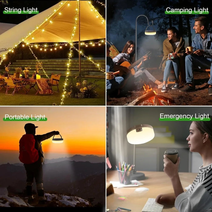 Solar Camping Lamp with String Lights LED Portable Waterproof Tent Lamp with 8 Lighting Modes Hanging Rechargeable Tent Lantern
