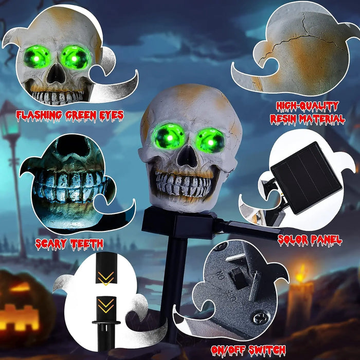 1PC Solar Light-Up Skull Yard Stake Halloween Decorations,  Yard Art, Outdoor, Haunted House, Seasonal Home Decor
