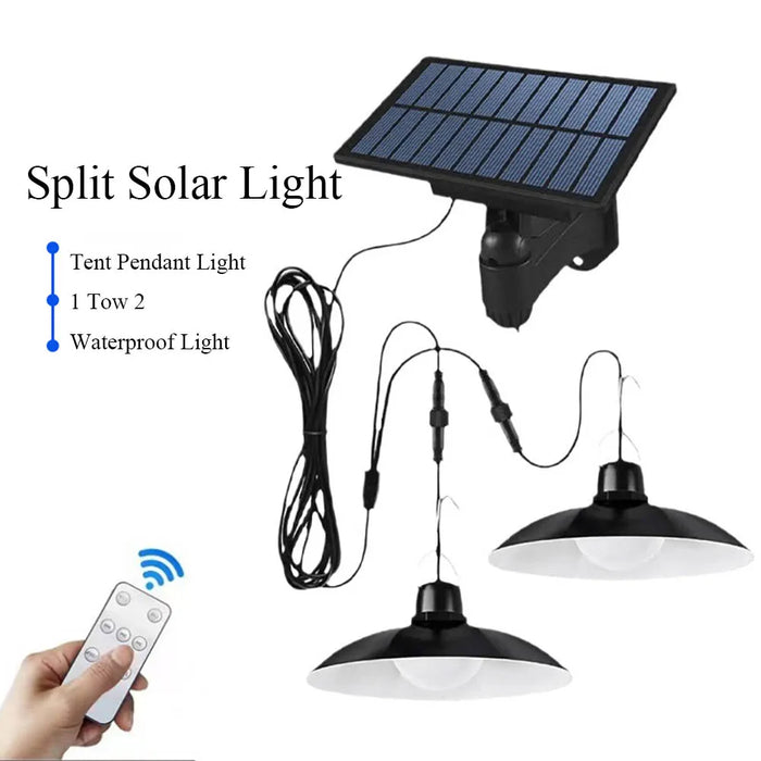 Solar Powered Pendant Light Single/Double Head Outdoor Waterproof LED Light With Remote Control Pendant Light Camping Garden
