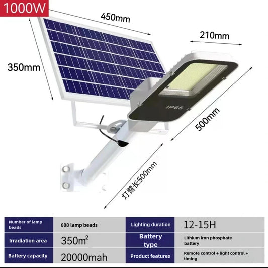 1000W Powerful Solar Light Outdoor Solar Street Light 20000mah Waterproof Automatic Dusk to Dawn Street Light For Garage Garden