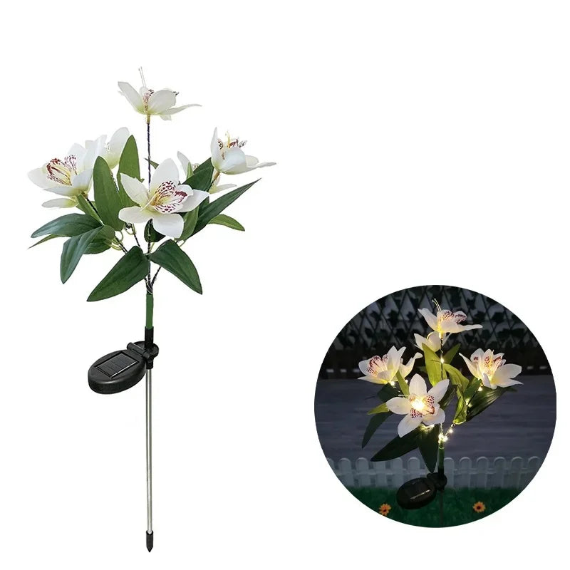 Flower Solar Lights Outdoor Garden, LED Solar Flower Lights with 7 Orchid Flower Solar Stake Lights for Courtyard Pathway lights