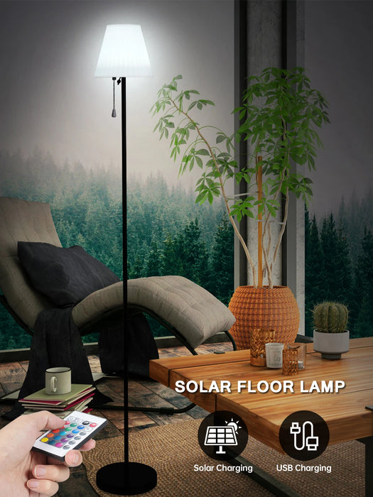 Solar Powered USB Charging Outdoor Floor Lamp for Patio Waterproof Rechargeable Cordless Solar Floor Lamp with Light Sensor