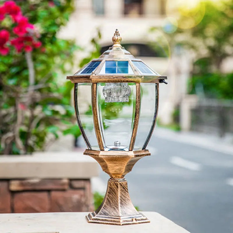 Villa Retro Column Lamps Solar Panel Spotlights LED Light Outdoor Pillar Solar Post Lamp For Patio Garden Decor IP55 Waterproof