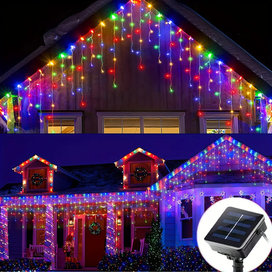 Solar Christmas String Light Outdoor Waterproof Garden Decor 96 Leds Curtain Lamp for Windows Stairs Wedding Home Fairy Light