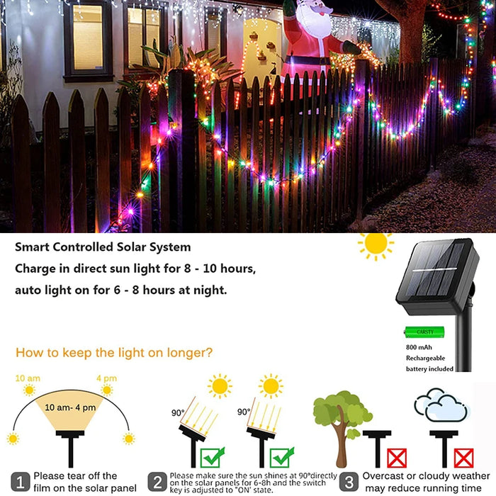 Outdoors Solar String Light 20/50/100LED 8 Modes Solar Lamp Waterproof for Gardens Wedding Party Valentines Christmas Tree Homes