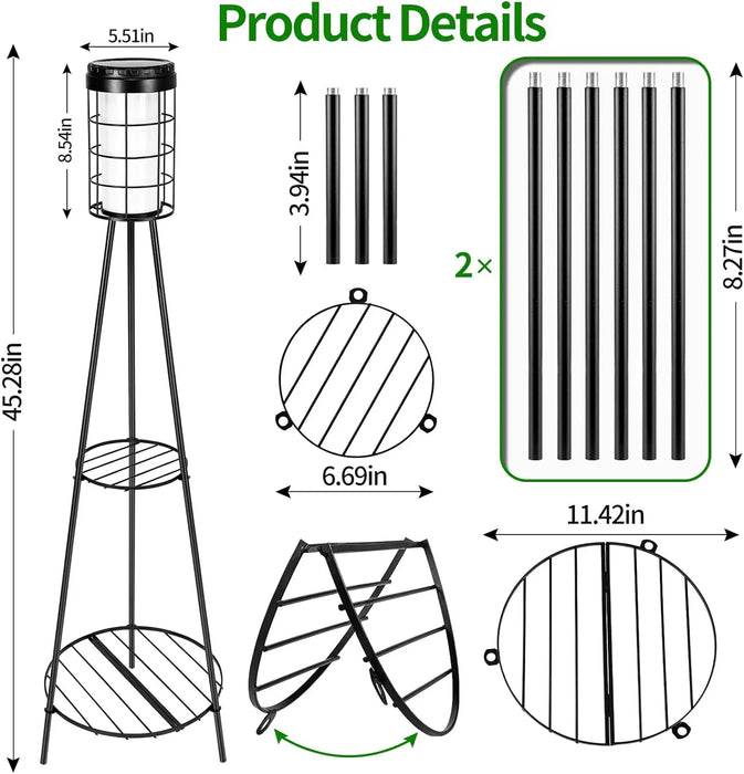 Outdoor Patio Decor Solar Floor Lamp with Plant Stand Waterproof Flower Shelf Solar Lights for Porch Garden Deck Yard