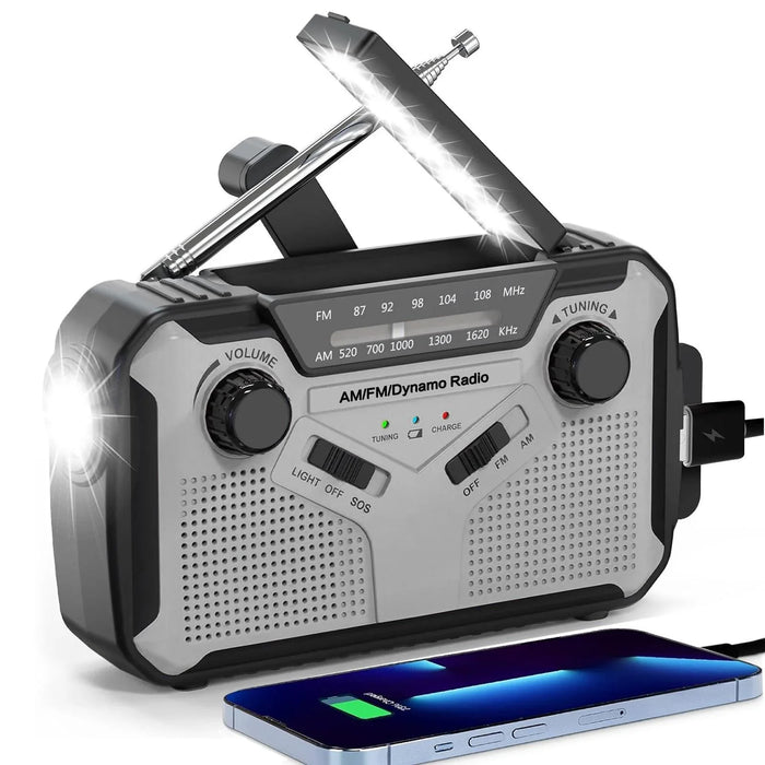 Emergency Solar Hand Crank Radio, AM/FM Portable with 2500mAh Power Bank & LED Light for Outdoor