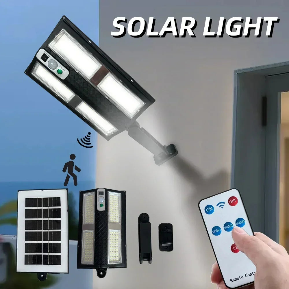 Outdoor Solar Street Light with Remote Control Solar Security Light 6500K Dusk to Dawn Motion Sensor Light for Garden Patio