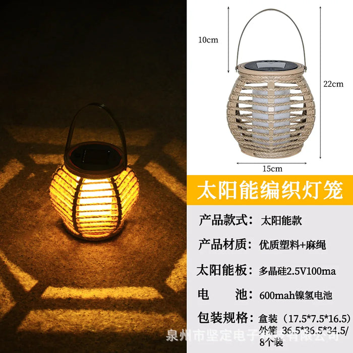 Solar Imitation Rattan Lantern Outdoor Solar Light Hanging Decorative Candle Lights Solar Powered Bamboo Lamp Garden Decoration