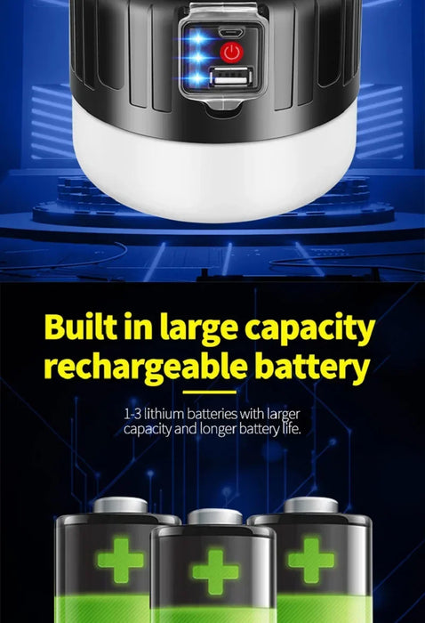 1000W Outdoor Solar LED Camping Light USB Rechargeable Tent Lamp Portable Lanterns Emergency Lights For BBQ Hiking Night Market