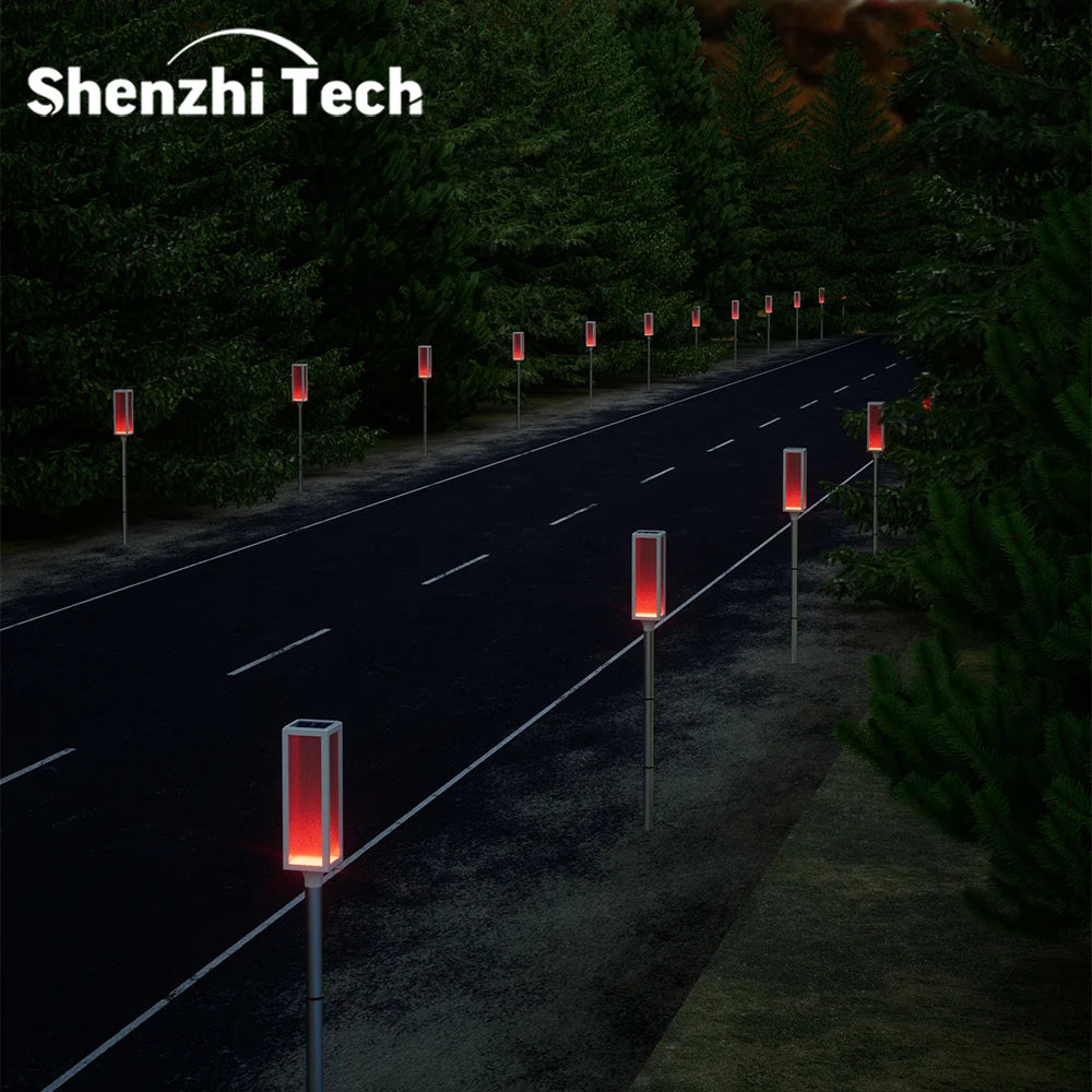 Solar powered bollard lights with multiple color and lighting mode options.，Suitable for driveways, gardens, and paths.