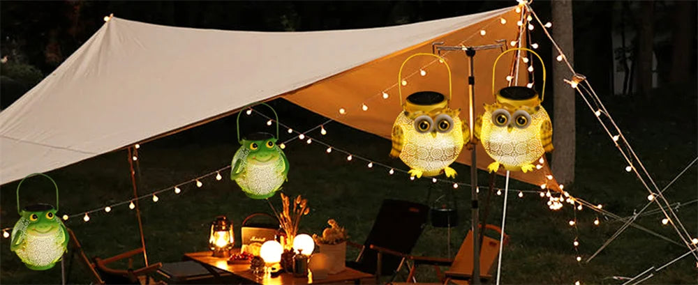 Hanging Solar Lantern Garden Light Waterproof Metal Decorative Solar Light Outdoor for Patio Yard Table Pathway Owl Pattern