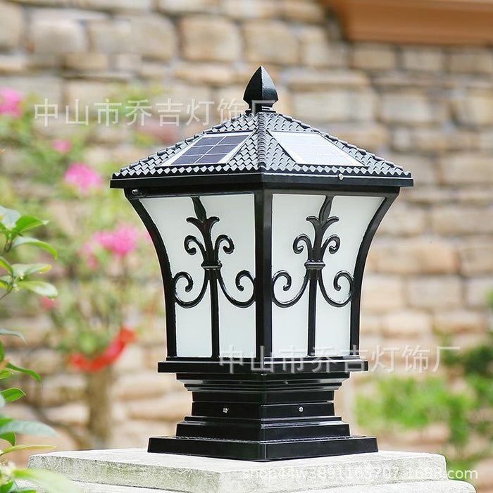 LED Solar Pillar Light Remote Control Retro Lantern Waterproof Outdoor Porch Column Lamp Night Light Garden Fence Decoration
