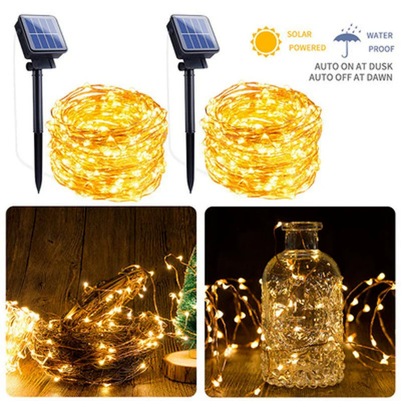 Solar String Fairy LED Lights Christmas Lights Waterproof Outdoor Garland Solar Power Lamp Christmas for Garden Decoration.