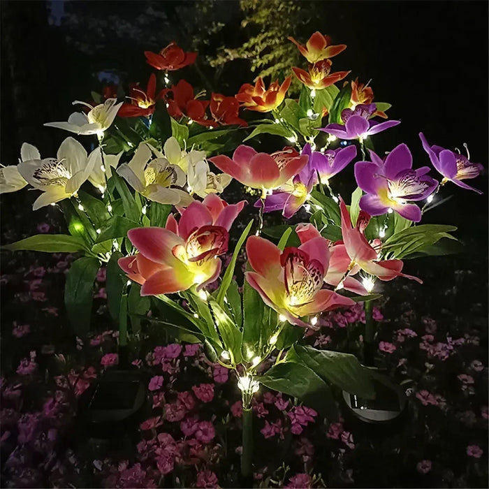 Solar Simulation Orchid Flower Lights Outdoor Lamp for Patio Lawn Garden Holiday Wedding Party Decoration Flower