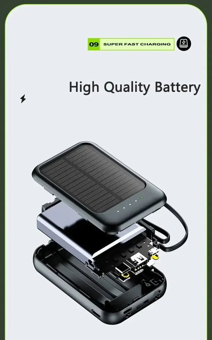 Solar Power Bank 20000mah Built-in Cable Solar Charger 2 USB Ports External Charger Power Bank with LED Light power bank New