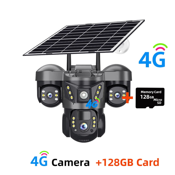 15MP 4G Solar Camera PTZ Outdoor CCTV Triple Lens Three Screen PIR Colour Night Vision Weatherproof V380 PRO Cameras
