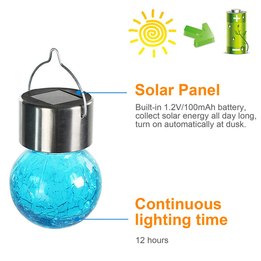Outdoor Solar Crackle Lights Holiday Event Decoration Colorful Hanging Globe Lights With Hook Garden Outdoor Waterproof Solar