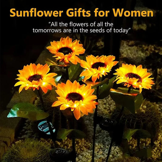 Solar Sunflower Lights 3 Head Outdoor Artificial Flower Decorative Lights Garden IP65 for Lawn Pathway Roof Christmas Decoration