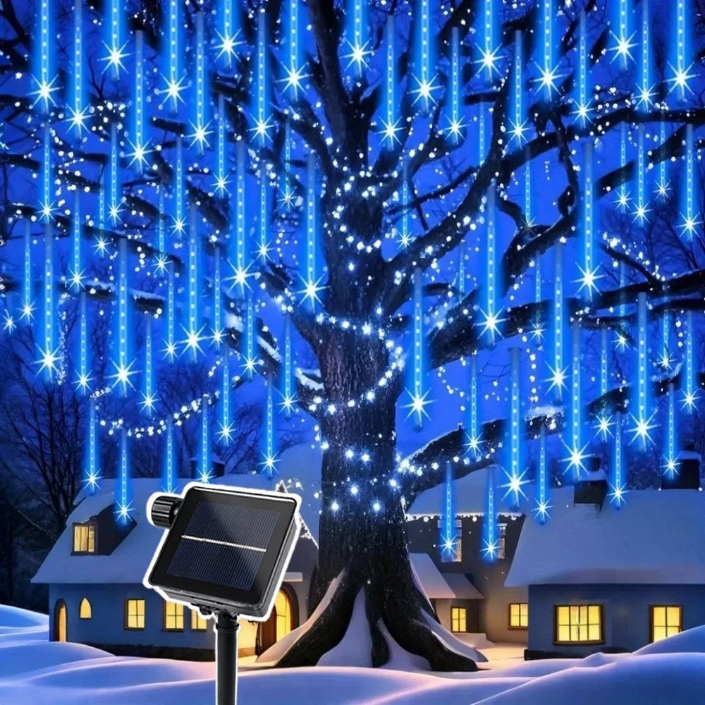 Solar Meteor Shower Rain LED String Lights 8 Tubes Street Garlands Christmas Tree Decorations for Outdoor Fairy Garden Lights