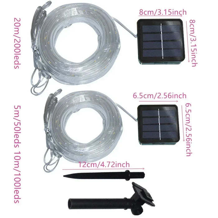 LED Solar String Lights Garden Waterproof Tube Rope Lamp Christmas Garland Fairy Lights For Outdoor Holiday Decoration Lighting