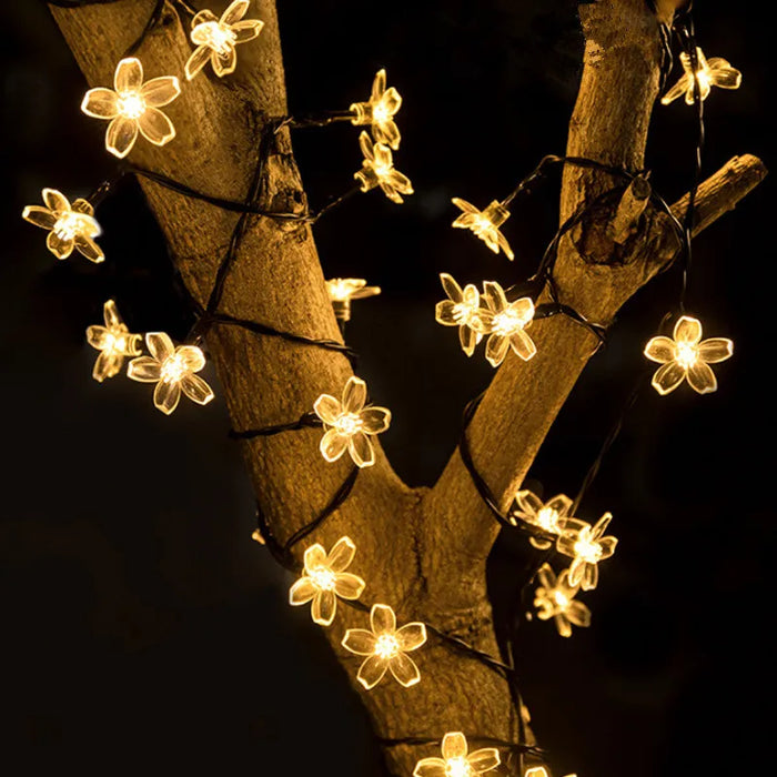 Solar Fairy String Light Sakura Garlands 5/7/12/22M Peach Flower CherryLED Lamp For Wedding Party Garden Christmas Outdoor Decor