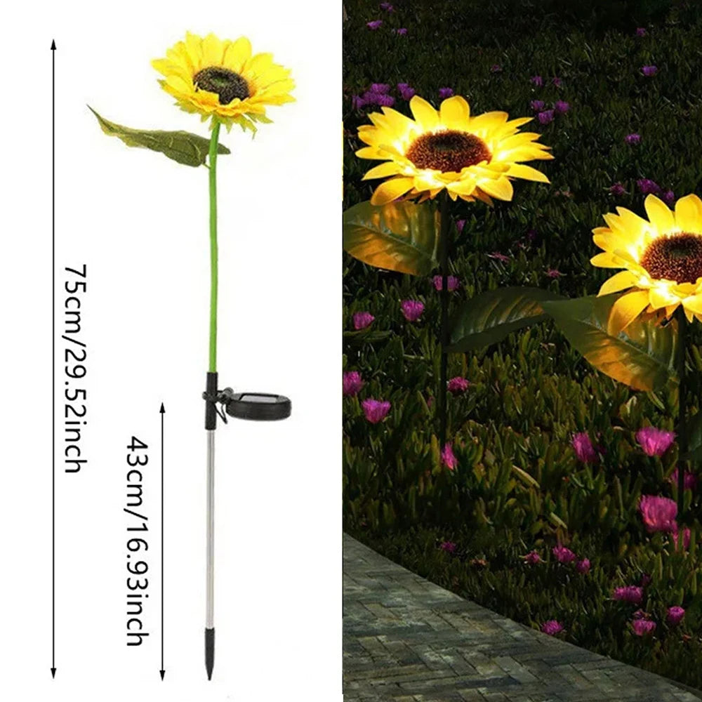 1Pc Sunflower Solar Lights Outdoor Decor With 3 Led Sunflower Yellow Flower Lights Decorative Waterproof For Garden Decoration