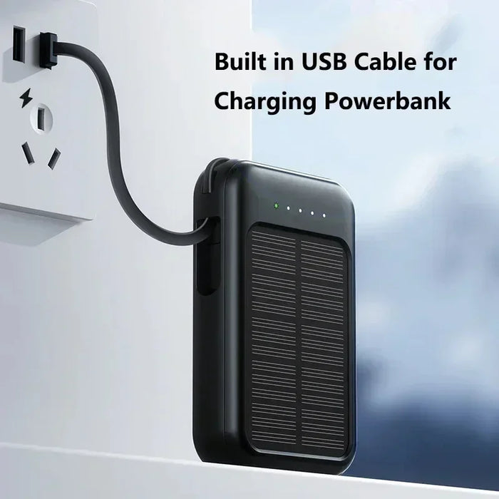 Solar Power Bank 20000mah Built-in Cable Solar Charger 2 USB Ports External Charger Power Bank with LED Light power bank New