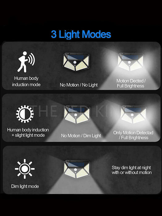 Solar Security Lamp Outdoor Garden Decor Waterproof Solar Powered 100 LED PIR Motion Sensor Spotlight for Yard & Pathway, Fence.