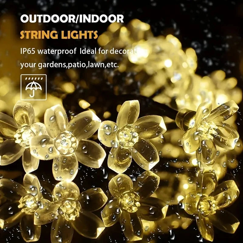 5/6.5/7/12M Purple Solar Flower String Lights Fairy LED Lights String Decorative Outdoor Lighting For Home Garden Holiday Decor
