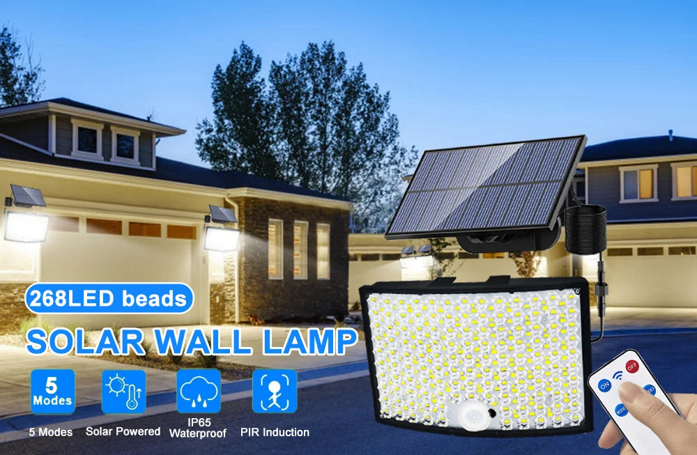 Solar Security Lights Motion Sensor Outdoor 318/238/226LED Garden Lights Waterproof Split Flood Wall Lights Solar Powered 3 Mode