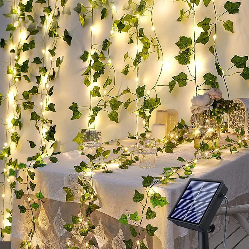 Solar String Light Artificial Leaf Flower Light Garland Christmas Decoration Outdoor Room Curtain Lamp for Wedding Party Garden