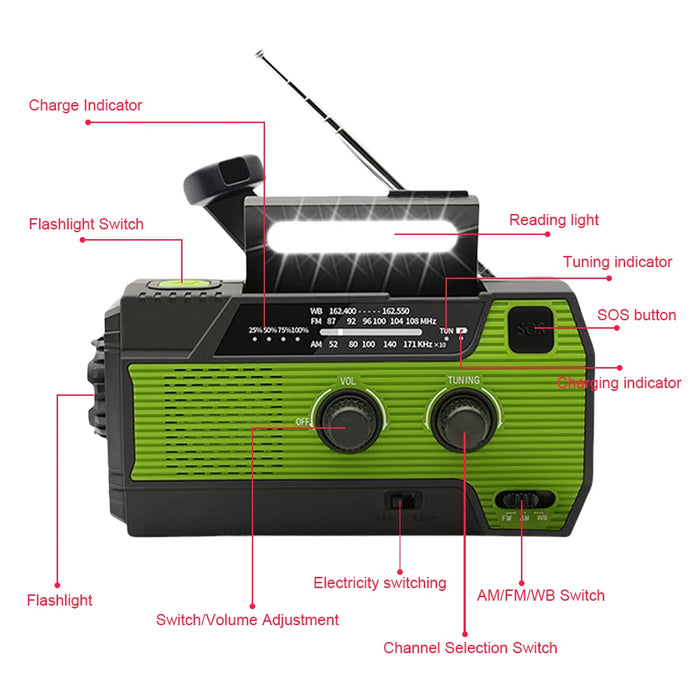 Emergency Hand Crank Radio Solar Powered Radio with Flashlight Reading Lamp SOS Alarm AM/FM/WB/NOAA Weather Radio Portable Radio