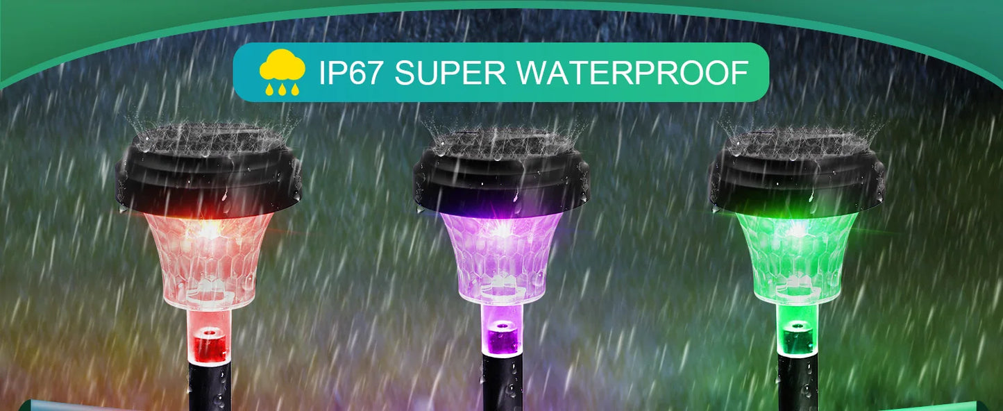 Solar Pathway Lights Bright RGB Color Changing/Warm White Outdoor Waterproof Garden Lamp Powered Landscape Path Lights for Yard