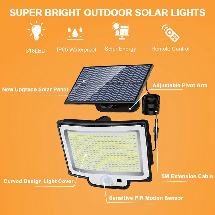 Solar Security Lights Motion Sensor Outdoor 318/238/226LED Garden Lights Waterproof Split Flood Wall Lights Solar Powered 3 Mode