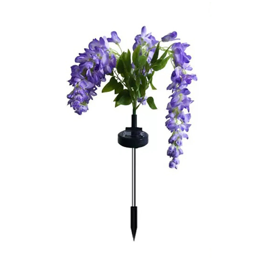 Solar Outdoor Decor Light Realistic Wisteria Floral Waterproof Artificial Flowers Light Solar Powered Garden Lawn Yard Lamp