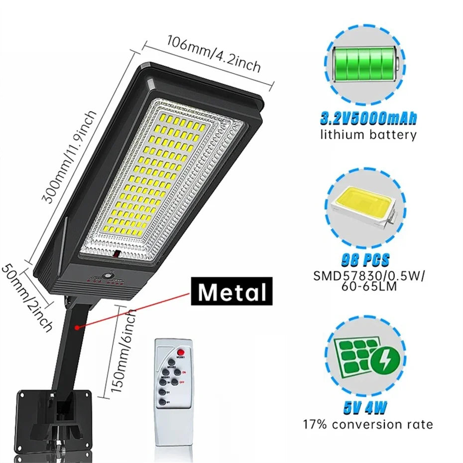 LED Solar Light With Remote 3 Working Mode Solar Street Light Super Bright Outdoor Garden Waterproof Motion Sensor Solar Lamp