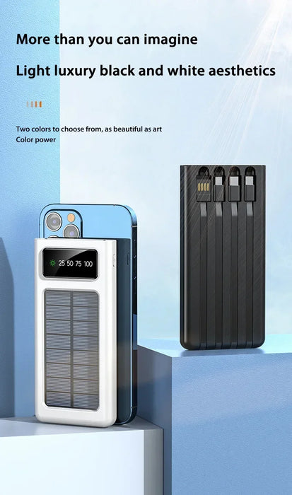 Solar Power Bank Large Capacity Spare Battery Fast Charging Portable Power Banks 20000mAh Auxiliary Batteries Outdoor