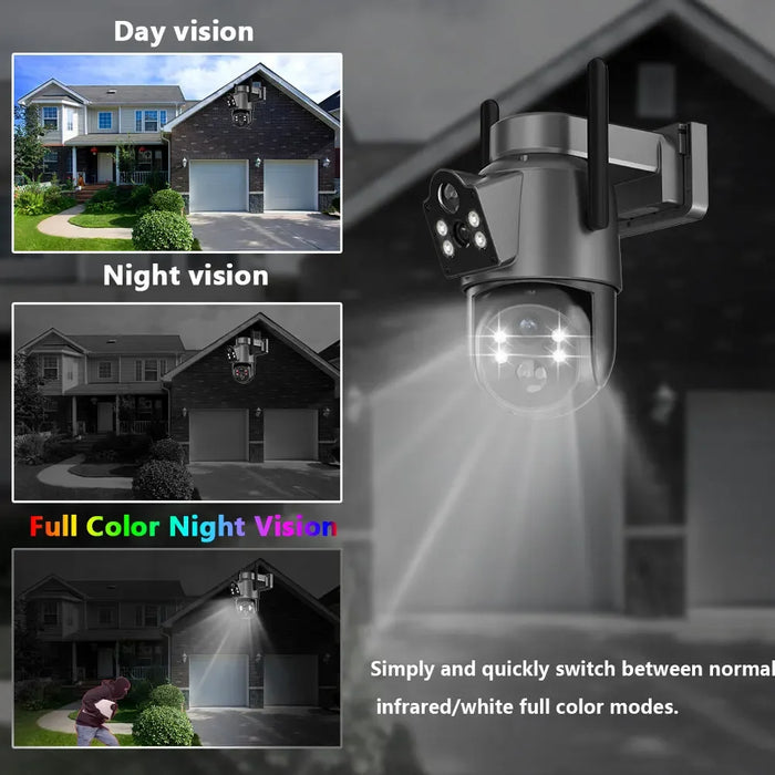 4K 8MP Wireless Solar PTZ Camera Dual Lens Color Night Vision Wifi CCTV Security Camera Built in Battery PIR Detection IP Cam