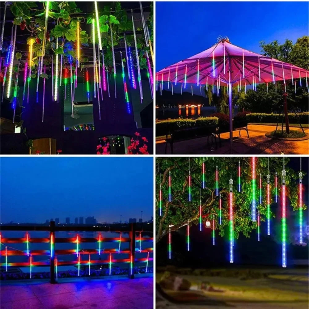 Solar Meteor Shower Rain LED String Lights 8 Tubes Street Garlands Christmas Tree Decorations for Outdoor Fairy Garden Lights