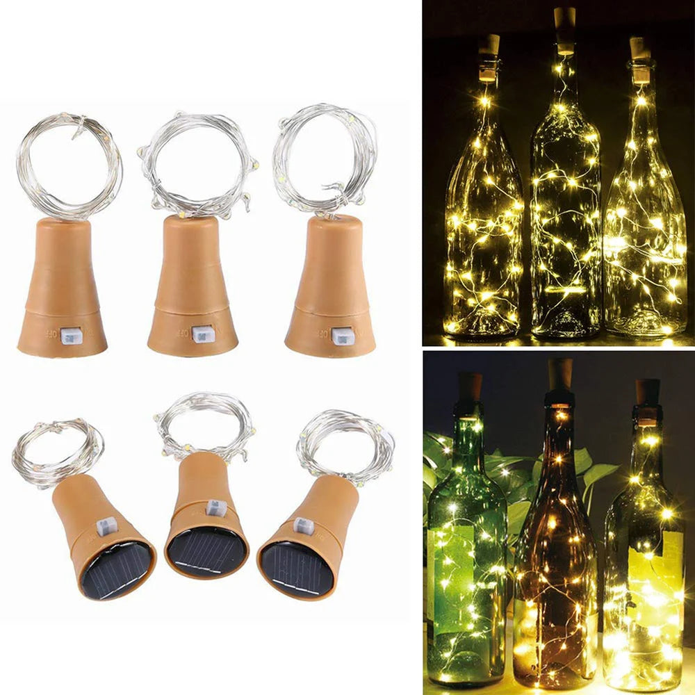10/20LEDs Solar Wine Bottle String Light Solar Copper Wire Fairy Lights Cork Shape Christmas Lamp For Wedding Party Garden Decor