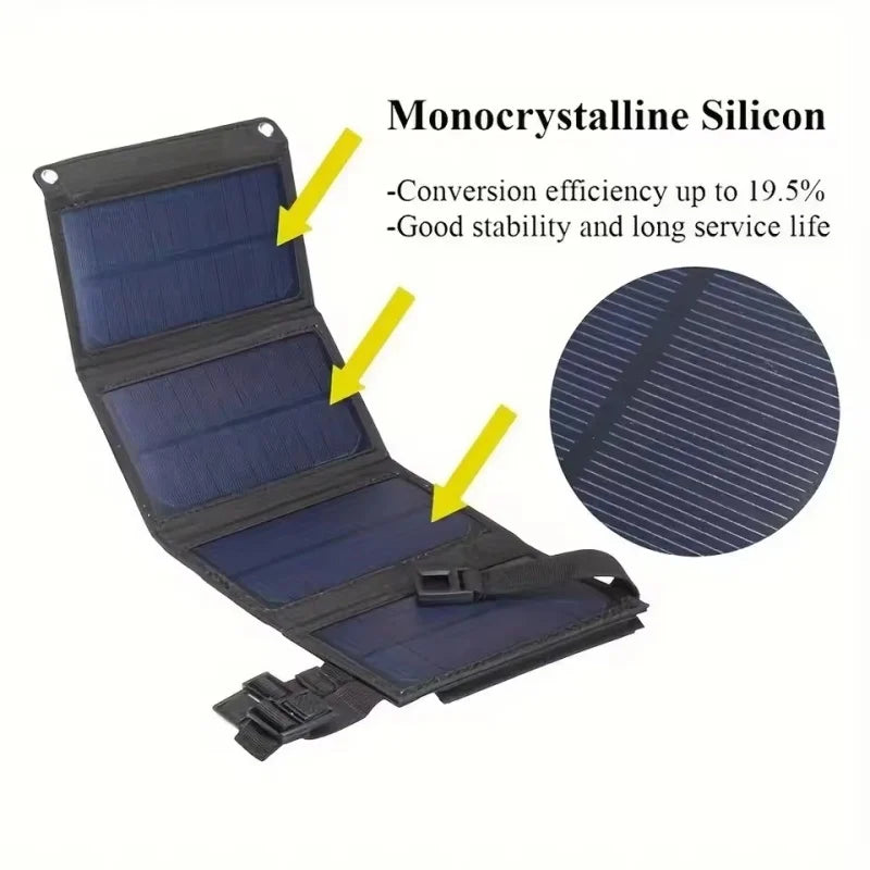 20W Foldable Solar Panel 5V USB Portable Battery Charger for Cell Phone Outdoor Waterproof Power Bank for Camping Accessories